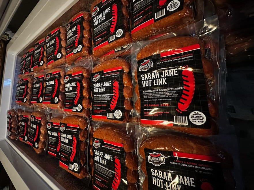 Large freezer holding sausages