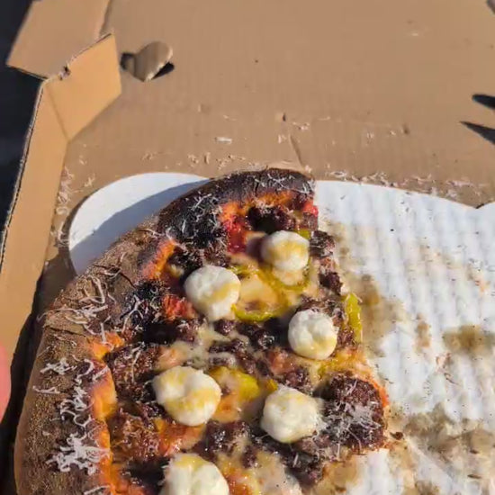 Bang Bang Bang Pizza created by @SundayPizzaCompany, featuring our own "Frankie Grillo" and "Papp's Classic" sausages along with banana peppers, fresh tomato sauce, and cheese