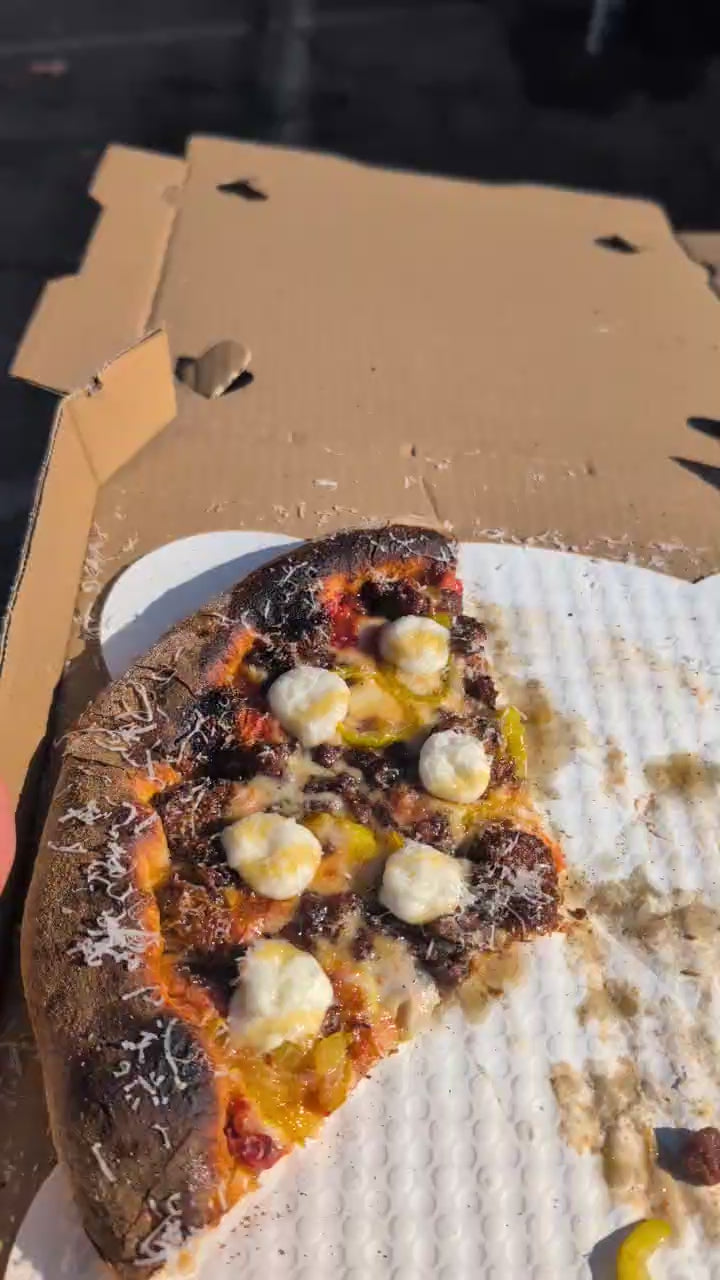 Bang Bang Bang Pizza created by @SundayPizzaCompany, featuring our own "Frankie Grillo" and "Papp's Classic" sausages along with banana peppers, fresh tomato sauce, and cheese